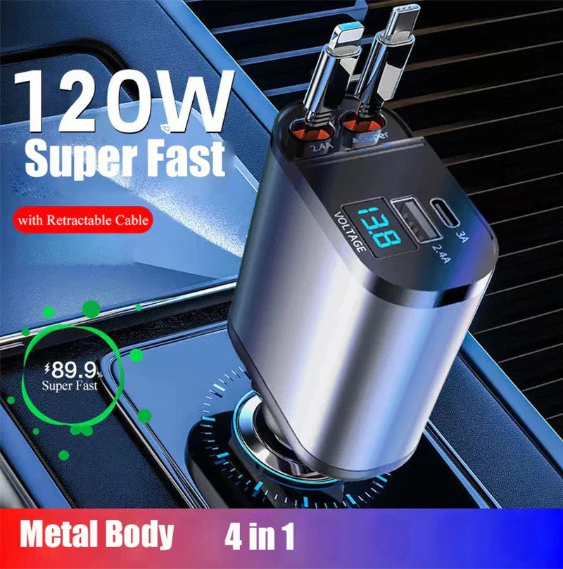 Cargador de coche rápido con doble puerto USB inteligente 4-en-1