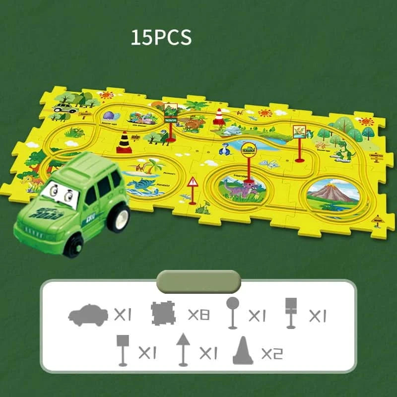 Circuit-puzzle educativo con veicoli elettrici 