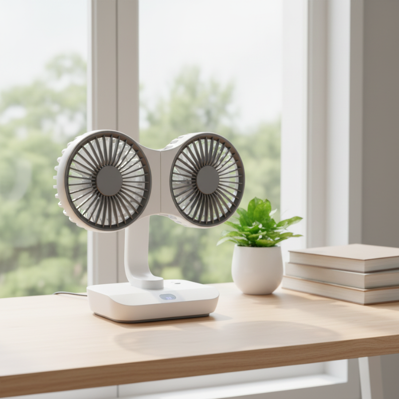 Ventilador de doble cabeza recargable y orientable 