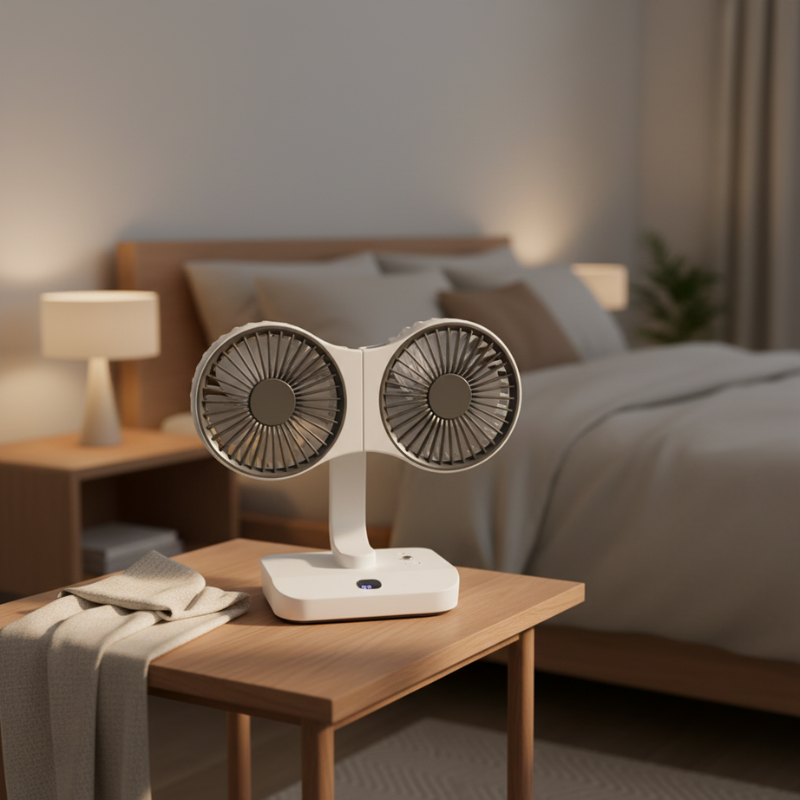 Ventilador de doble cabeza recargable y orientable 