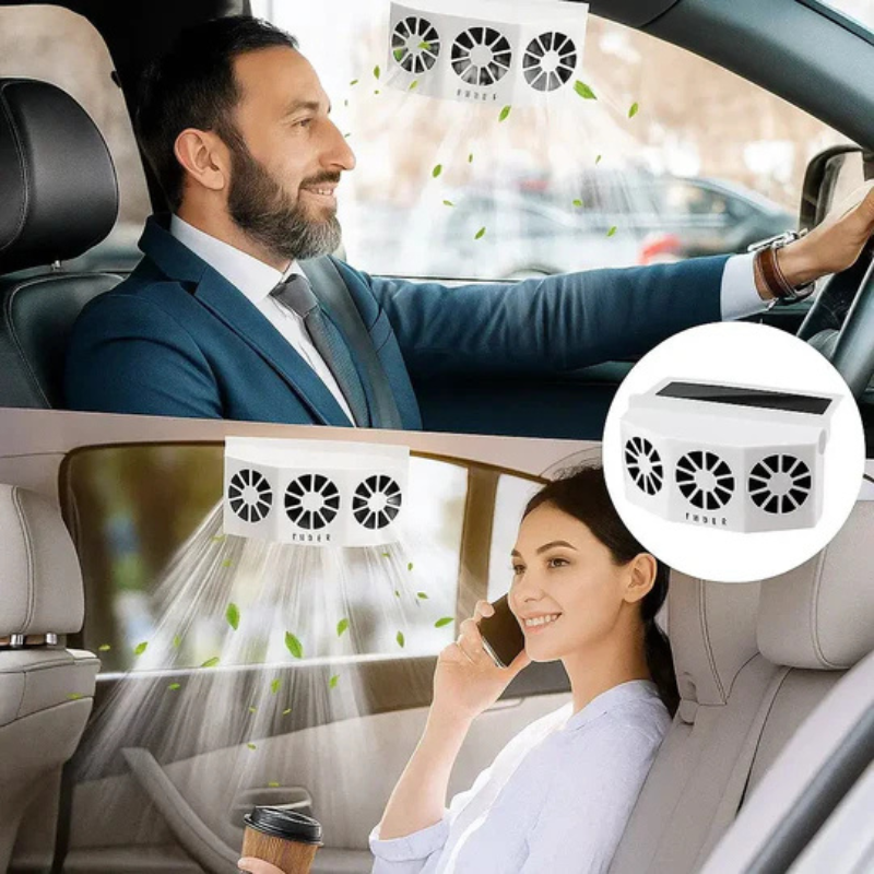 Solar car fan with USB charging