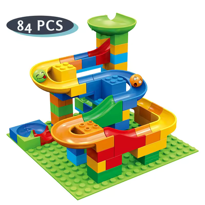 Juego de construcción con circuito de canicas modulable 
