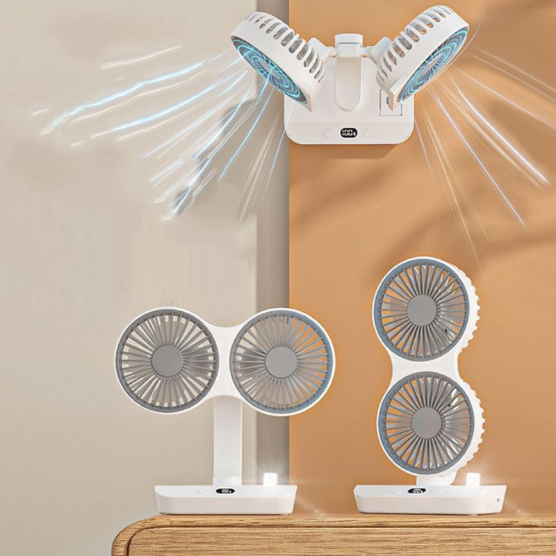 Ventilatore doppia testa ricaricabile e orientabile 
